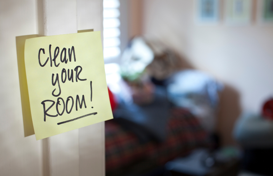 a sticky note from your parents on a bedroom door exterior