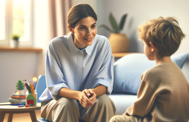 a child talking to a therapist