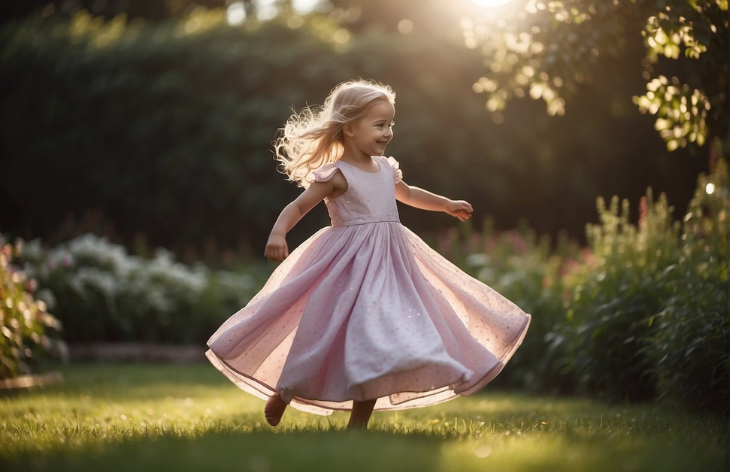 a girl in pink gown running