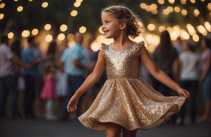 a kid in a gold dress