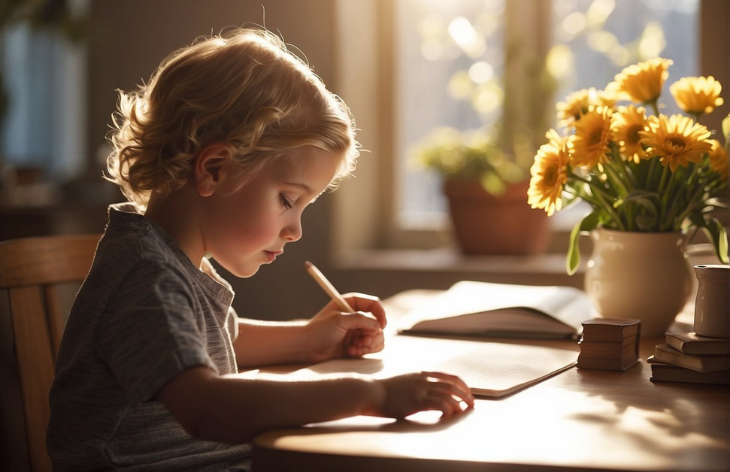 a kid writing