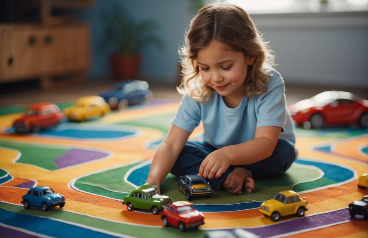 kid on the floor playing with cars