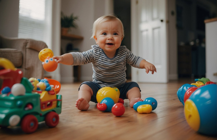 baby playing colorful toys