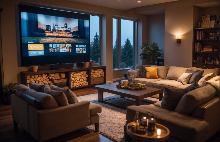 living room with big tv